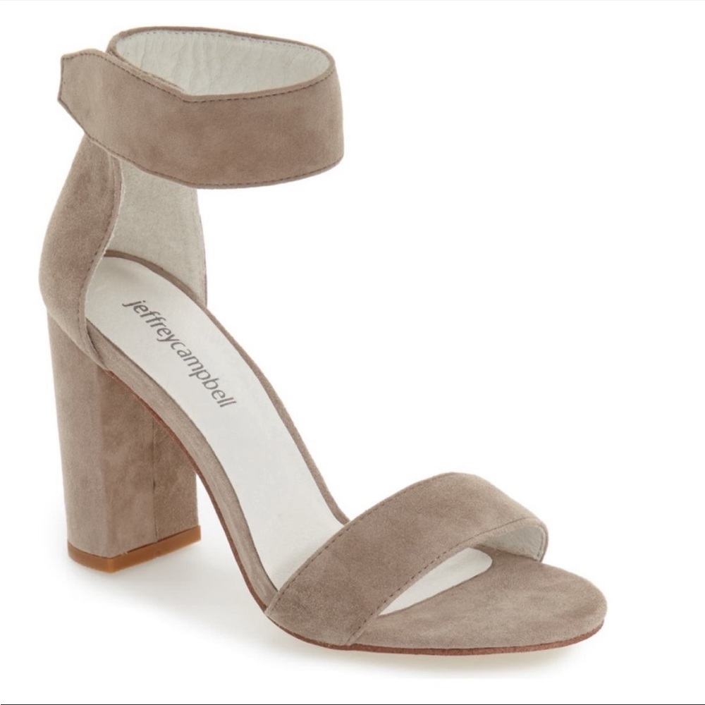 COPY - Jeffrey Campbell Lindsay Sandal Taupe Suede Heel